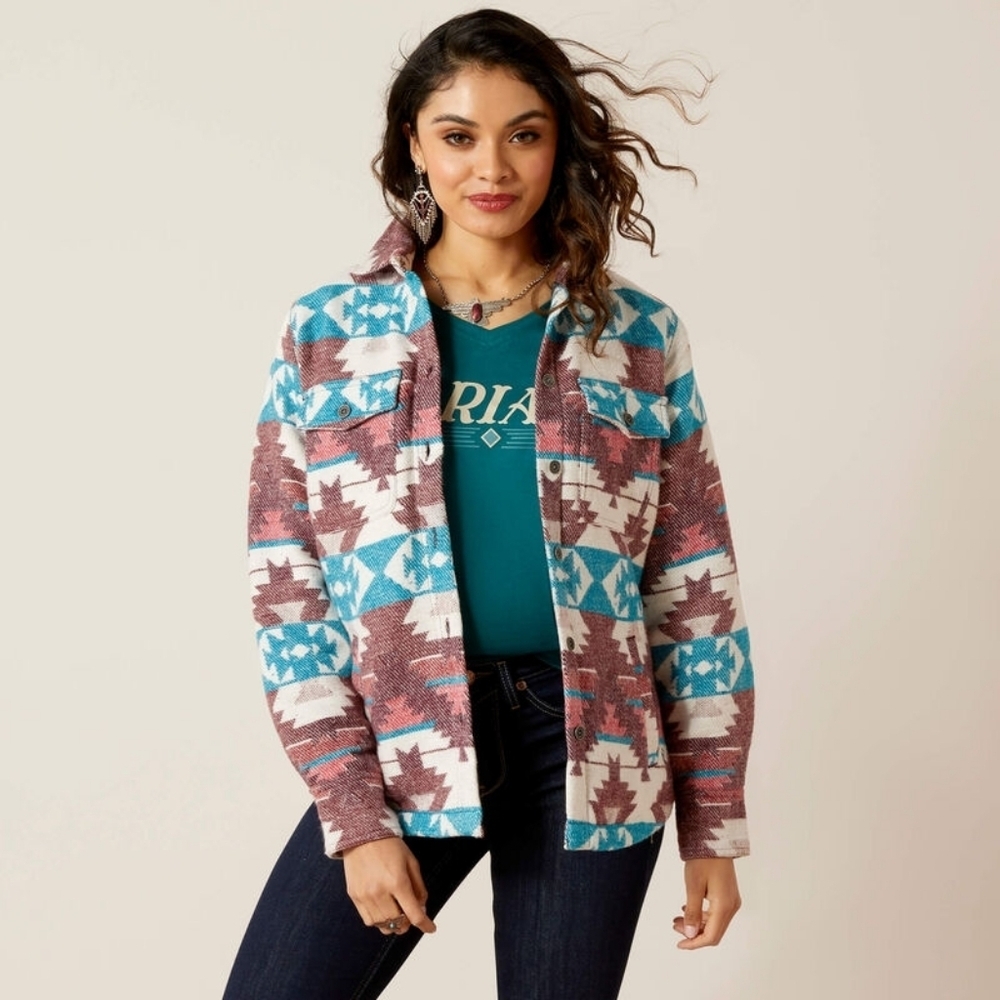 Ariat Baja Jacquard Shirt Jacket Women’s Large Quilted Chore Workwear Southwest - Picture 9 of 12